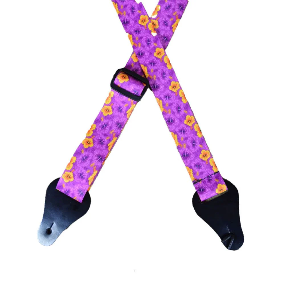 Colonial Leather Print Webbing Ukulele Strap (Hibiscus Purple)