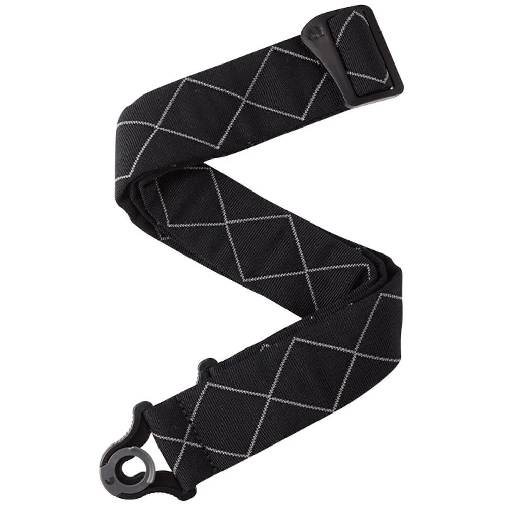 D'Addario Auto Lock Padded Guitar Strap (Black w/ Diamond Pattern)
