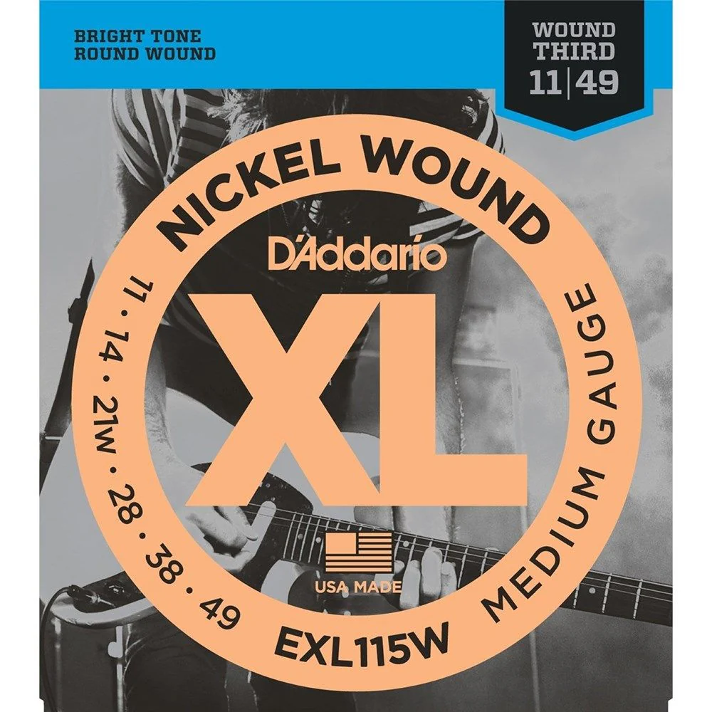 D'Addario EXL115W Nickel Wound Electric Strings w/ Wound 3rd - Medium (11-49)