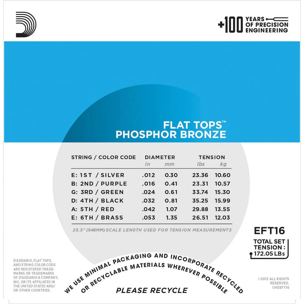DAddario EFT16 Flat Tops Phosphor Bronze Acoustic Guitar Strings Light 1253