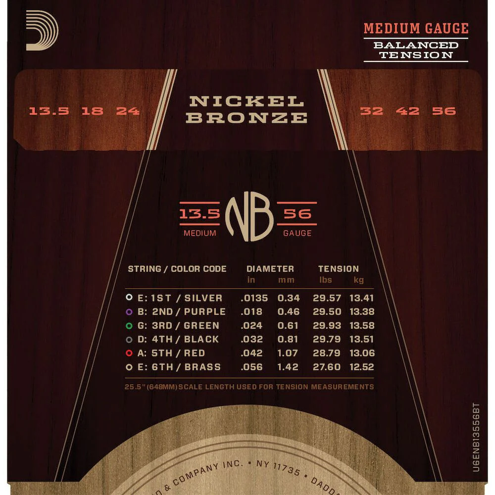 DAddario NB13556BT Nickel Bronze Acoustic Guitar Strings Balanced Tension Medium