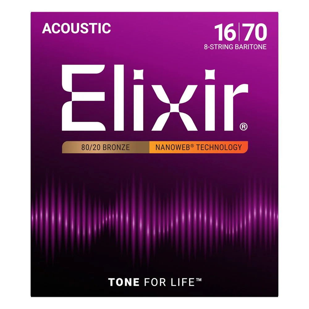 Elixir 11308 Acoustic 80/20 Bronze w/ Nanoweb Coating - 8-String Baritone (16-70)