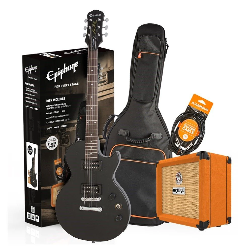 Epiphone Les Paul Special Electric Guitar Pack w/ Orange Crush 12 & Accessories (Ebony)