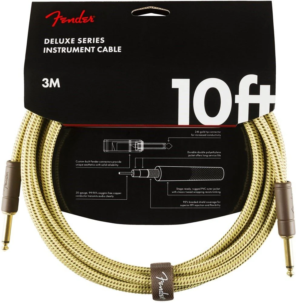 Fender Deluxe Series Instrument Cable - Straight / Straight - 10' (Tweed)