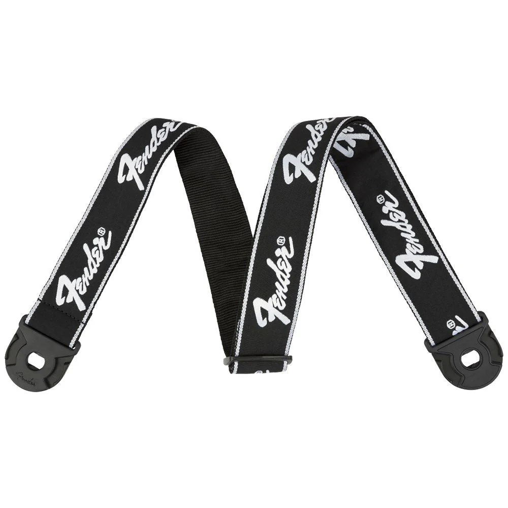 Fender Quick Grip Locking End Strap (Black) w/ (White) Running Logo 2"