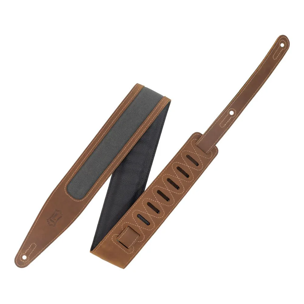 Levys Crazy Horse Leather Strap w/ Wax Canvas Window (Brown/Grey)