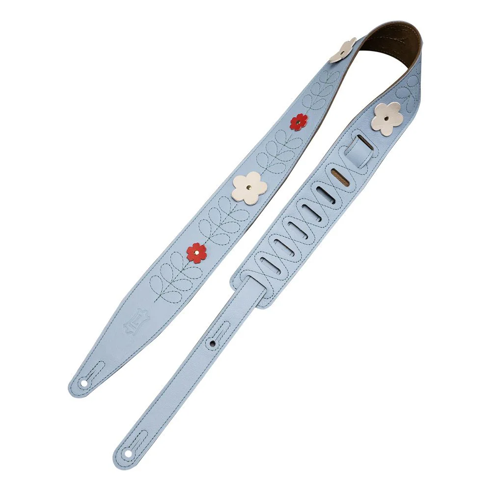 Levys Leather Strap w/ Flower Appliques 2.5" (Sky Blue Wildflower)