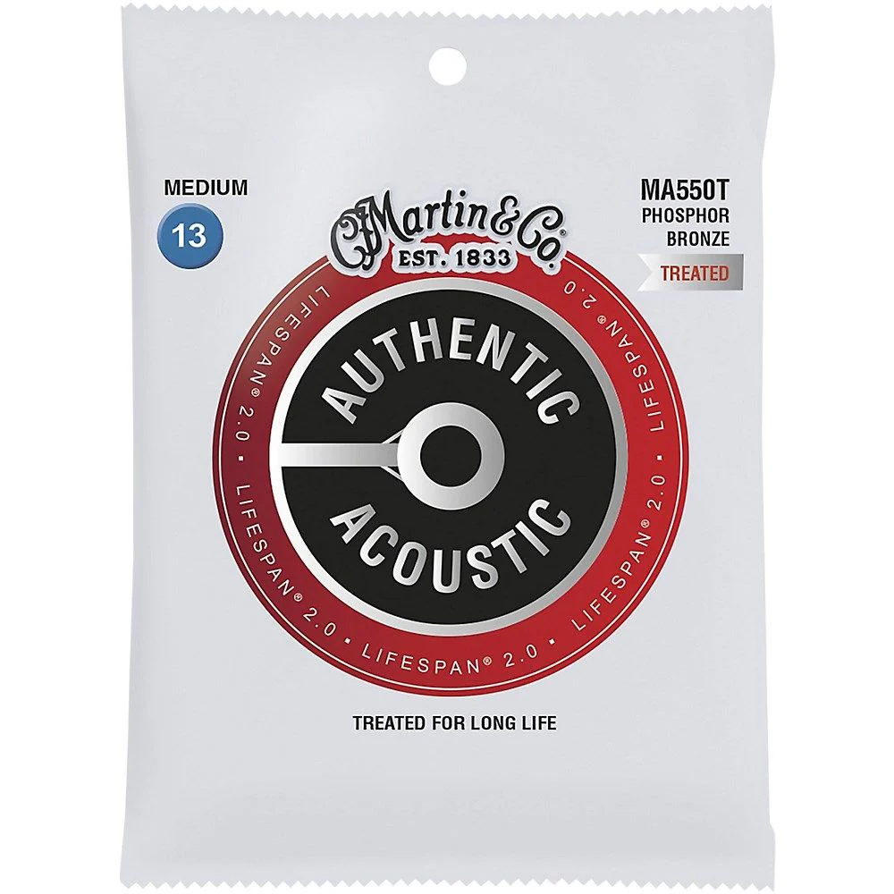Martin MA550T Lifespan 2.0 92/8 Phosphor Bronze Medium Acoustic Guitar Strings 13-56