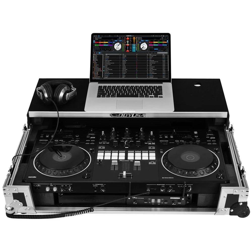 Odyssey Pioneer DDJREV5 1RU Flight Case with Glide Laptop Platform and Wheels