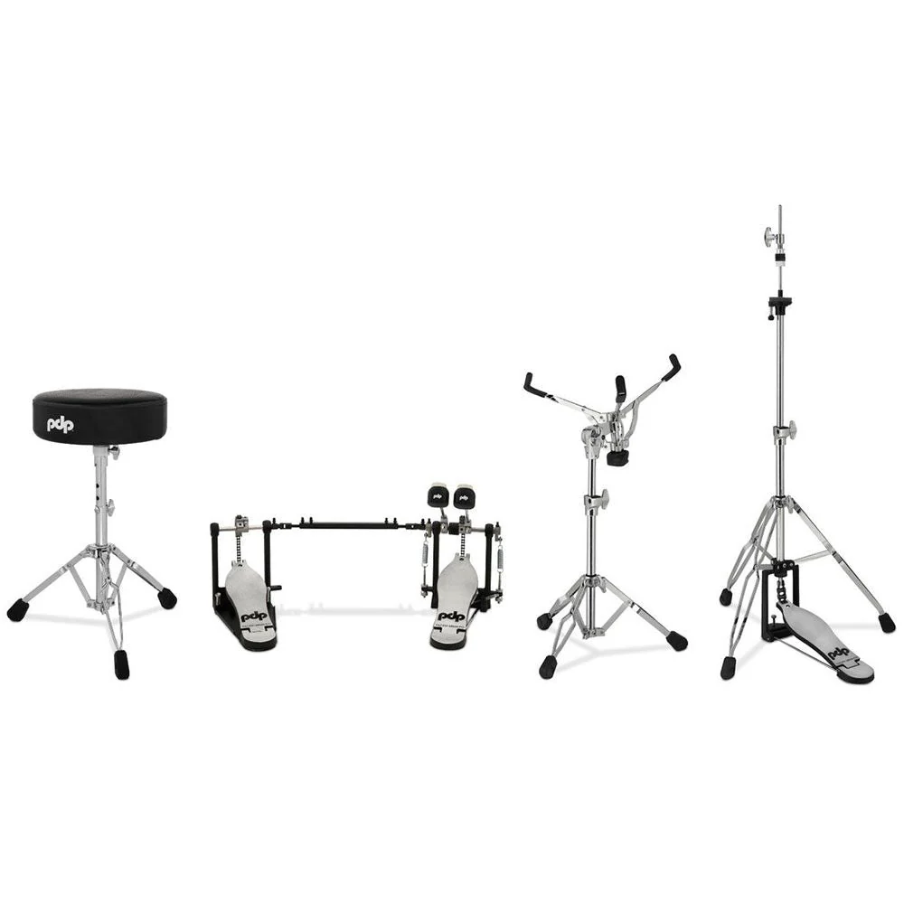 PDP Hardware Pack inc 700 Series Double Pedal, Snare Std 3 Leg Hi Hat Stand and Stool