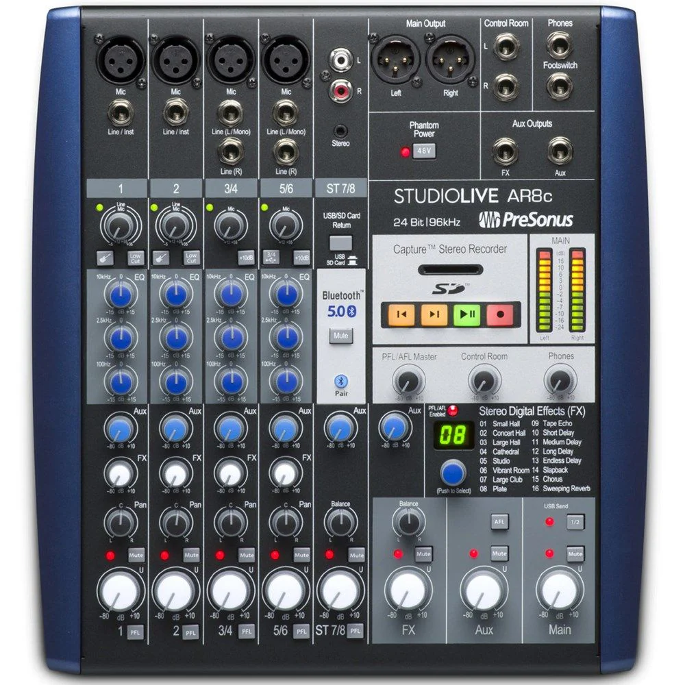 Presonus StudioLive AR8c 8-Ch Mixer w/ Bluetooth & USB Multitrack Recording