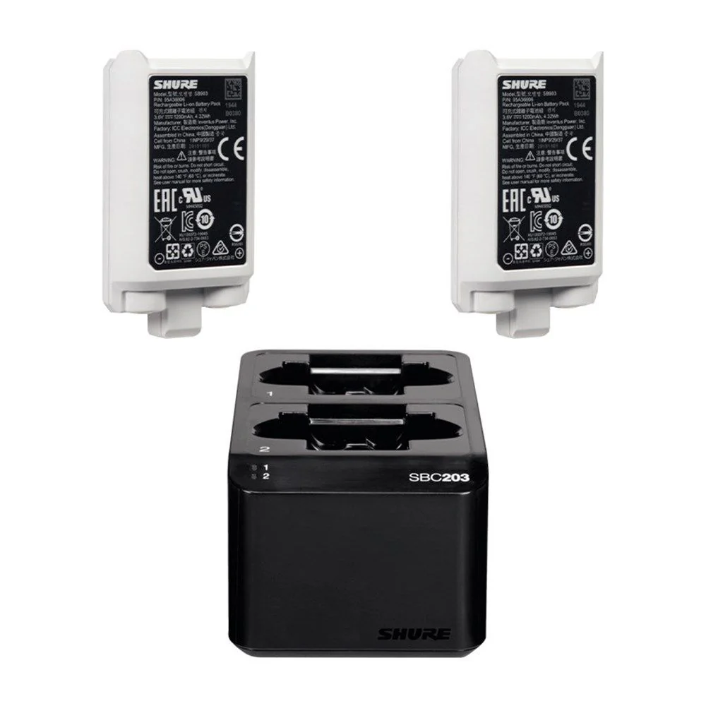 Shure SB903SBC w/ 2 x SB903 Batteries & SBC203 Charger for SLX-D Wireless Transmitters