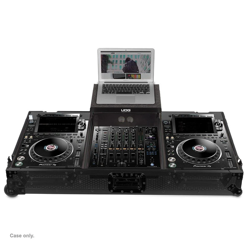 UDG Ultimate Flight Case Set Pioneer CDJ-3000/DJM-A9 Plus Laptop Shelf & Wheels (Black)